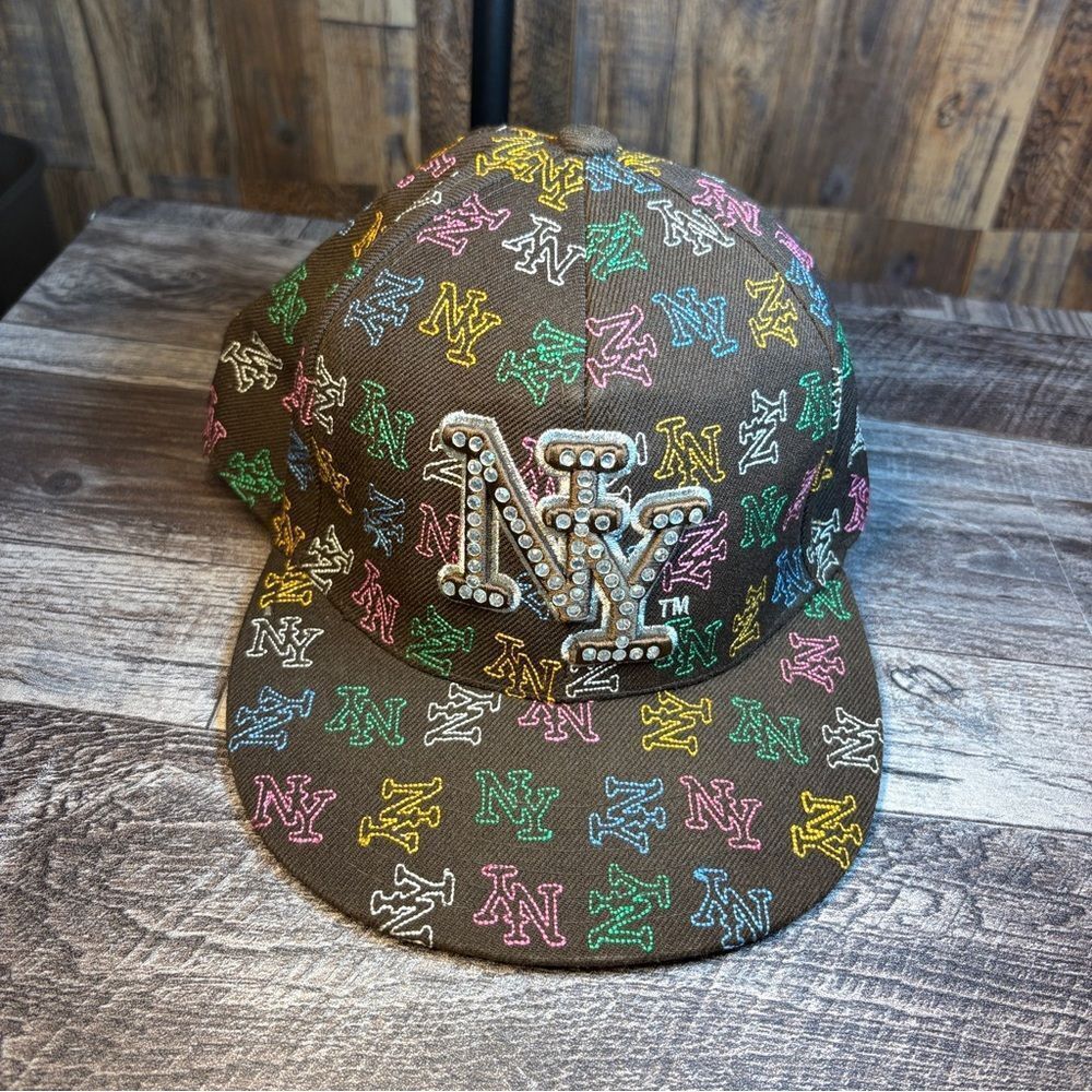 New York Yankees Rhinestone Multicolor Brown Fitted Hat XL 7 3 4 City Hunter